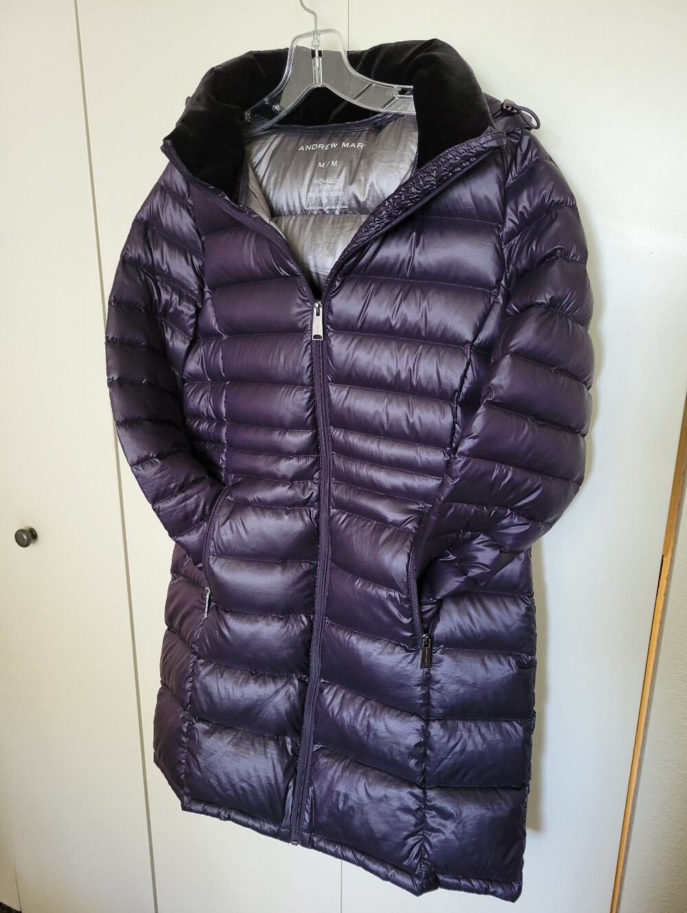 Andrew Marc Women's Hooded Quilted Long Puffer Coat - Plum
